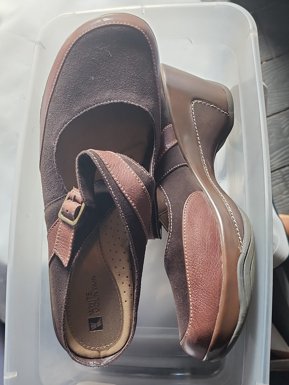 White Mountain Brown Suede & Leather Mary Jane Clogs